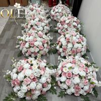 Nouvelle Composition Florale Artificielle Rose Blanche et Rose Poudré en Soie pour Centre de Table, Décoration de Table de Mariage, Vente en Gros Personnalisée
