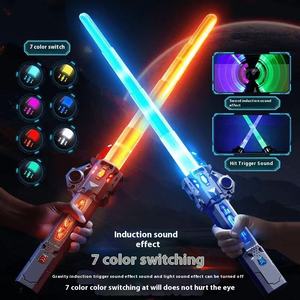 Épée <span class=keywords><strong>laser</strong></span> 2 en 1, <span class=keywords><strong>jouet</strong></span> lumineux télescopique coloré, couteau en plastique inspiré pour garçons - Product Image 1