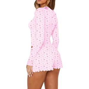 Pijama informal con estampado floral rosa para mujer, ropa de dormir de manga larga, conjunto de pijama de algodón y bambú. - Product Image 2