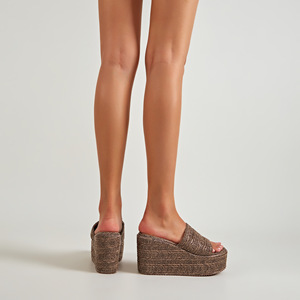 Sandales compensées à plateforme en paille, bout ouvert, à enfiler, rehaussantes, pour femme, collection printemps - Product Image 1