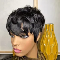 Perruques courtes dentelle HD Perruques en cheveux indiens bouclés coupe Pixie Perruques en cheveux humains à 100%