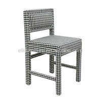 Chaise d'appoint moderne et élégante en tissu vichy à carreaux noir et blanc Chaises de salle à manger en bois pour table à manger