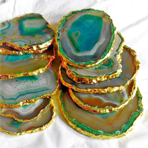 Posavasos de piedra de cuarzo natural al por mayor, tazas de café y té verde hechas a mano, cristales de borde dorado, rocas de Reiki, mascota de piedras preciosas - Product Image 1