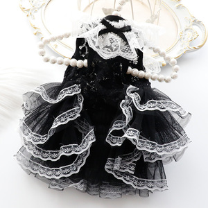 Robe noire en dentelle pour chien, avec volants, style princesse mignon, pour petits animaux de compagnie, vêtements de printemps et d'été, en Polyester - Product Image 3