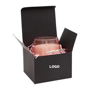 Großhandel Custom Logo schwarz Papier Geschenk boxen kleine quadratische Rindsleder Süßigkeiten Kekse Kerze Geschenk box Set Verpackung