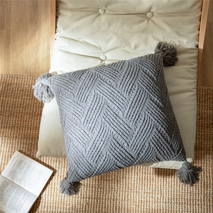 Pillow Cover Chenille Handmade Cute Tassel Sofa <strong>Cushion</strong> Cover Solid Green Navy <strong>Beige</strong> Nordic Home Decor Pillow Cover - Product Image 4
