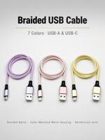 Cable de Carga Rápida USB-A a Tipo-C con Trenzado de Nailon para Auriculares de Computadora y Teléfonos Android - Togudu T-269 en Varios Colores