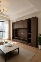 Meuble TV flottant sur mesure avec éclairage LED mural, console multimédia pour chambre et appartement, tiroirs de rangement, meuble TV moderne de luxe