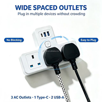 Stop Kontak Ekstensi UK Grosir 3 Lubang AC Dengan 1 Type-C 2 USB-A, Adaptor Stop Kontak Multi untuk Rumah