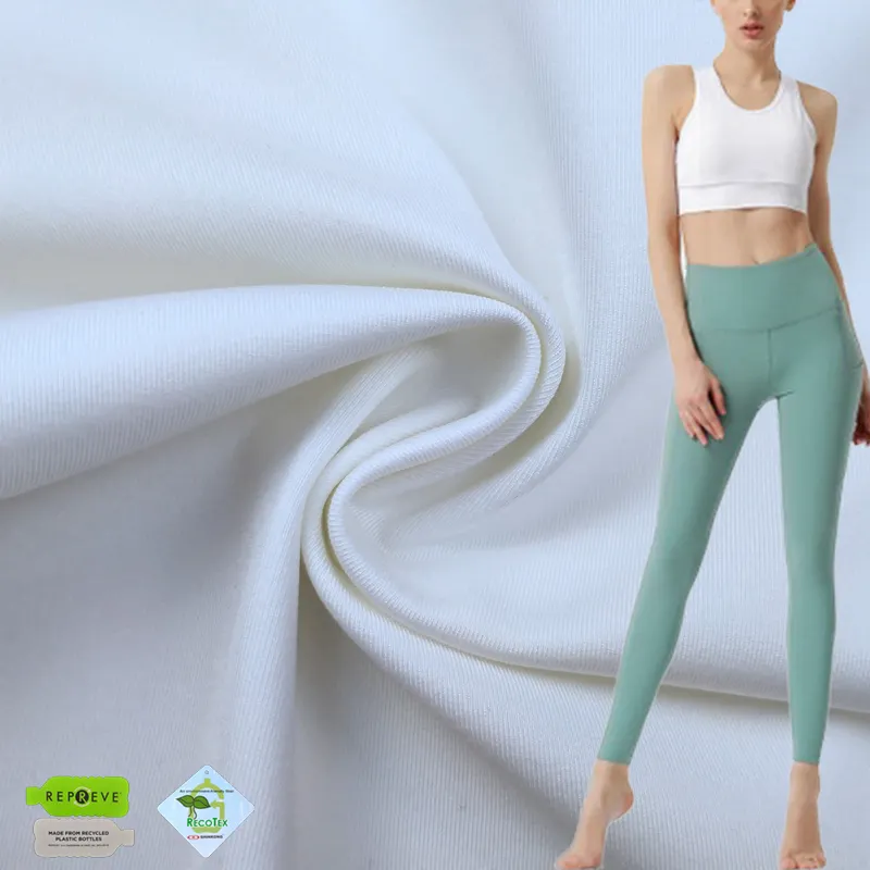 recycle RPET material from wasted bottles polyester stretch spandex tights fabric