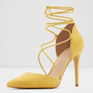 Escarpins à bout pointu pour femme à brides croisées, grande taille, talon aiguille, chaussures habillées jaunes à lacets - Product Image 1