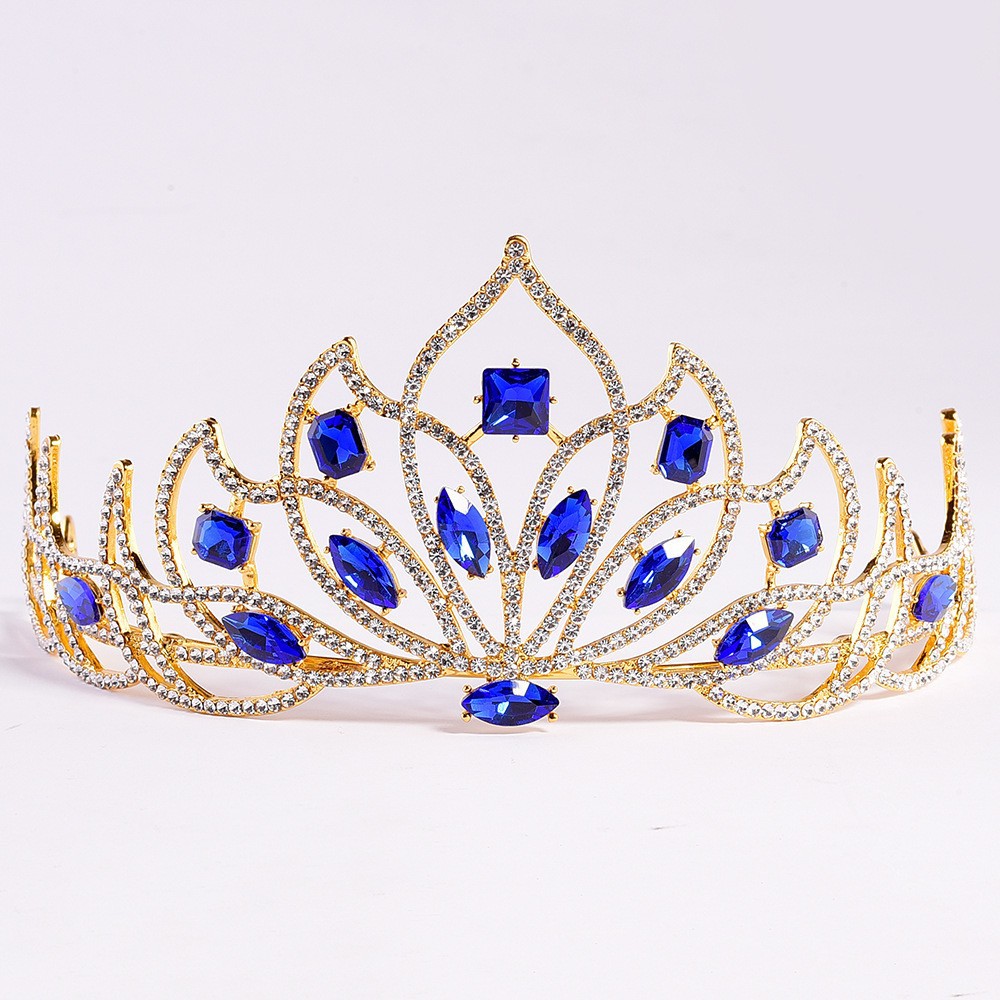 Wholesale Queen Crown Bride Dress Accessories - Royal Blue Rhinestones