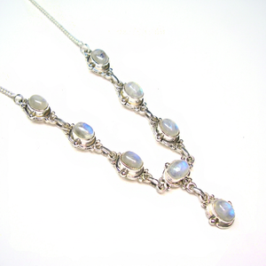 Collar de Plata de Ley 925 con Piedra Lunar Arcoíris, Joyería Artesanal con Gemas Naturales, Elegante Collar de Moda con Cadenas de Estilo Indio - Product Image 1
