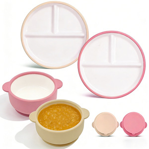 Plato de silicona para cenar, resistente a impactos, con ventosa, a prueba de golpes, juego de platos con compartimentos divididos, diseño fresco y lindo - Product Image 1