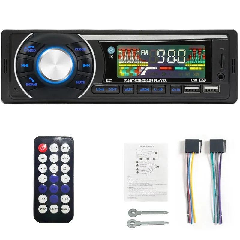 1din Car Audio Radio Bluetooth Estéreo Reproductor de MP3 Receptor FM 12V Carga de teléfono AUX USB TF Tarjeta en el tablero Kit