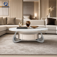 Table basse ovale avec tiroir dissimulé, plateau en pierre frittée, pieds en acier inoxydable, style villa italienne de luxe, vente en gros, usine OEM