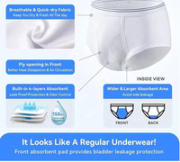Sous-vêtements classiques pour hommes XL pour l'incontinence urinaire, lavables, en tissu tissé coton-nylon-spandex, avec poche pour les produits jetables
