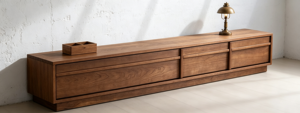 Minimalist <b>Walnut</b> Wood TV Stand with 3 <b>Drawers</b>, Low Profile Media Console for Living Room - Product Image 6