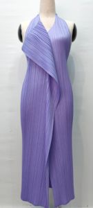 PY 2026 Elegant Halter Style Miyake Pleated Cross <b>Wrap</b> Sleeveless Dress Western Clothing Women Bulk Wholesale Online - Product Image 6