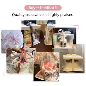 Double Height Cake Box Square Plastic Pink Individual Personnalised Clear Pie Cookie Cupcake Bakery Gift Cake Box