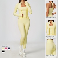 Ensemble de yoga 4 pièces pour femme : débardeur dos nageur à fines bretelles, veste courte zippée, leggings taille haute froncés aux fesses, shorts, tenue de sport OEM
