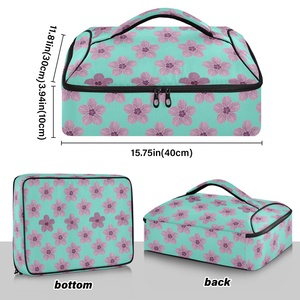 Sac isotherme personnalisé motif fleur de hau hawaïenne pour le déjeuner, porte-plat, sac de transport pour plats chauds Aloha avec logo - Product Image 3