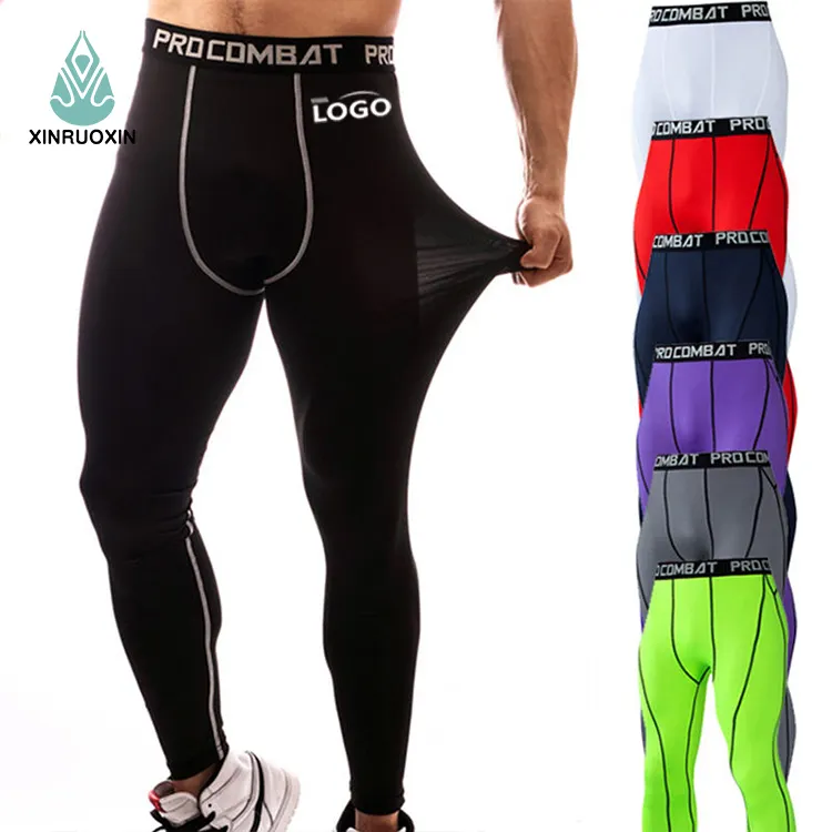 Custom Logo Heren Polyester Sportkleding Compressie Droge Coole Sportpanty Broek Basislaag Gym Workout Leggings