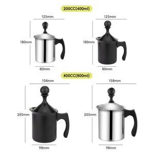 เครื่องตีฟองนมแบบมือหมุน 400/800 มล. สแตนเลสสตีล 18/8 พร้อมตะแกรงกรองสองชั้น สำหรับทำลาเต้ ครีมเทียม เหมาะสำหรับร้านกาแฟ - Product Image 2