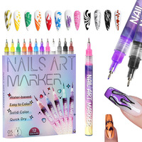 Stylo à ongles liquide permanent en gros, kit professionnel de graffiti pour nail art, ensemble de feutres de polissage, 12 couleurs, stylo de traitement des ongles