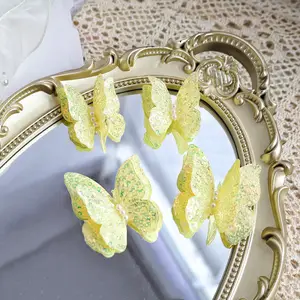 Ychon Atacado borboleta com forro de ouro lindas borboletas decoração de bolo para a menina de aniversário mais fofa