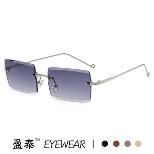 Eyewear <b>Frameless</b> Square Sunglasses UV400 Gradient Lens Women Fashion Light Weight Gold <b>Frame</b> - Product Image 4