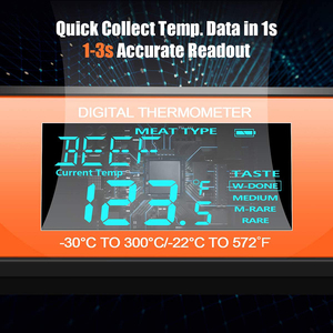 Digitale vleesthermometer met opvouwbare sonde IP66 waterdichte voedselthermometer met gesproken waarschuwing en aangepaste temperatuurinstelling - Product Image 4