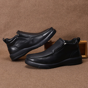 Men Winter Genuine Leather <b>Ankle</b> Boots Round Toe Plush Lining Rubber Outsole Comfortable Warm Snow Boots - Product Image 1