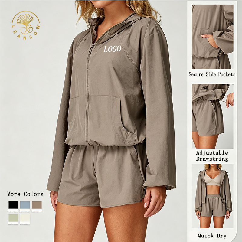Maker Windbreaker Hooded Lightweight Oversized Women Jacket Sport Sets Outdoor Wear Tracksuit Shorts Full Zip up Sport Sets