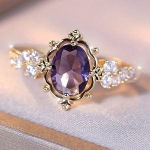 Anello con gemma viola Sweet Princess per donna, elegante gioiello da dito alla moda - Product Image 2