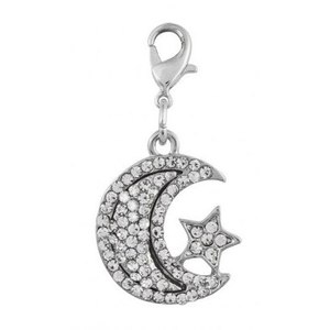 Ciondolo a forma di luna e stella in argento con accenti di cristallo per la creazione di gioielli - Product Image 1