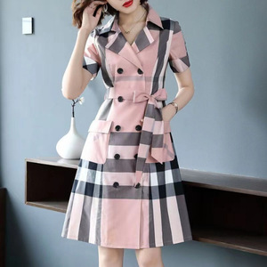 Ingrosso moda <span class=keywords><strong>elegante</strong></span> a-line Plaid a manica lunga <span class=keywords><strong>abito</strong></span> da donna Casual in <span class=keywords><strong>cotone</strong></span> con stampa a quadri vestito da donna - Product Image 2