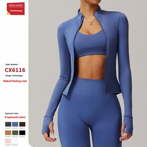 Veste <span class=keywords><strong>de</strong></span> sport pour femme, <span class=keywords><strong>coupe</strong></span> ajustée, en tissu extensible, avec fermeture éclair intégrale, col montant, trous pour les pouces, longueur courte, pour le yoga et les activités <span class=keywords><strong>de</strong></span> plein air - Product Image 5