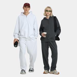 Fabricants de sweats à capuche personnalisés avec logo, 100% coton, 400 g/m², boucle épaisse, fermeture éclair 1/4, motif, grande taille, sweat à capuche ample, <span class=keywords><strong>pantalon</strong></span> de survêtement, ensembles de survêtements - Product Image 1