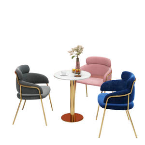 Mesa y Sillas de Área de Negociación <span class=keywords><strong>Casual</strong></span> para Cafetería Nórdica, Silla de Terciopelo Rosa de Lujo Ligero - Product Image 6