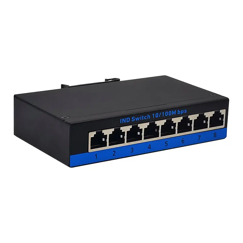 Stokta endüstriyel 35mm DIN-rail 8 Port RJ45 10/100Mbps hızlı Ethernet ağ anahtarı