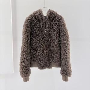 Hooded Rib Cuff Hem <strong>Ladies</strong> Premium Lamb Fur Jacket with Zipper Closure Sheepskin Lined Winter Warm Cozy Casual Daily <strong>Coat</strong> - Product Image 2