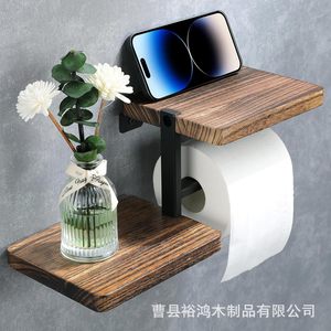 Porte-papier toilette mural en bois, porte-mouchoirs de salle de bain, support de rangement pour papier toilette avec séparateurs - Product Image 5