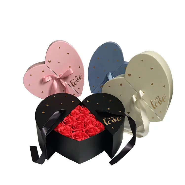 Hot Selling Heart Shape Flower Box Flower Packaging with Ribbon Tie for Valentine's Day Wedding Party