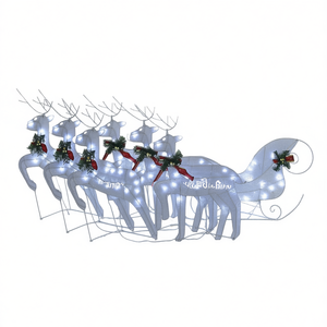 Renne et traîneau de Noël pour extérieur avec 140 lumières LED blanches 2700K blanc chaud pour décoration de fêtes - Product Image 1