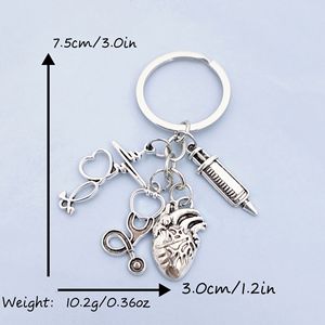 Jeringa, estetoscopio, llavero de corazón, médico, enfermera, herramienta médica, disección de llavero en forma de corazón - Product Image 4