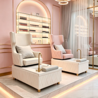 Fauteuil de pédicure de luxe à dossier haut, fauteuil de manucure spa, station de spa pour les pieds avec lavabo, robinet doré, mobilier de salon de manucure
