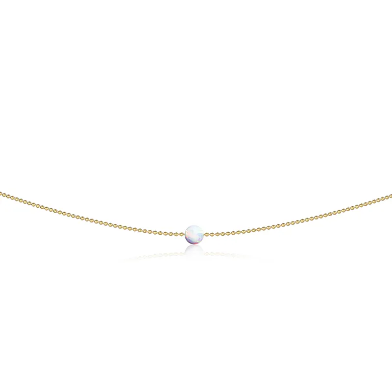 Simple Minimalist Opal 925 Sterling Silver Ball Shape Opal Choker Necklace For Women