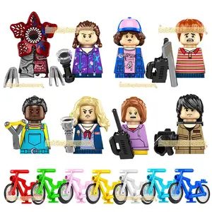 KF6167 Demogorgon Stranger Season Movie Mini Action Figure Cartoon Dustin Eleven with Bicycle Building Block Figure Toy Juguetes
