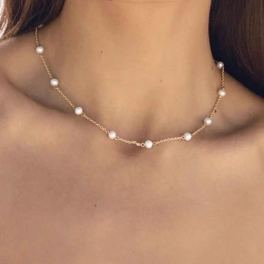 European and American new pearl 18K gold-plated stainless steel chain natural freshwater pearl neck necklace